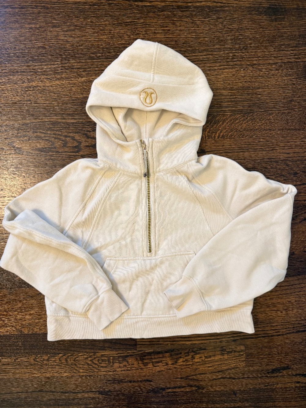 Lululemon Scuba Oversized Half-Zip Hoodie, Color Bone with Gold Zip